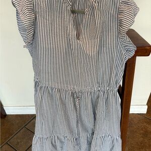 Seersucker Ruffle Sleeve Dress Large